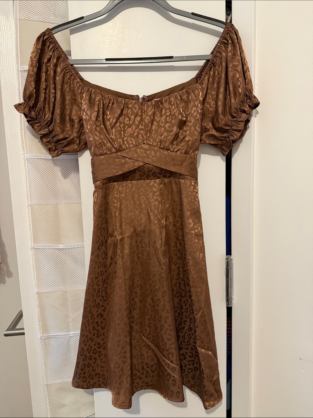 Francesca's Collections Chocolate Brown One-Shoulder Puff Sleeve Dress
